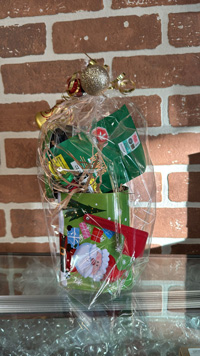 A christmas tree basket on the counter of Truth + Alibi