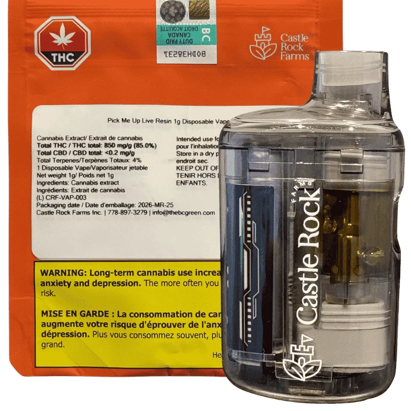 Castle Rock Farms – Pick Me Up Live Resin Disposable Vape (Aio) – 1G