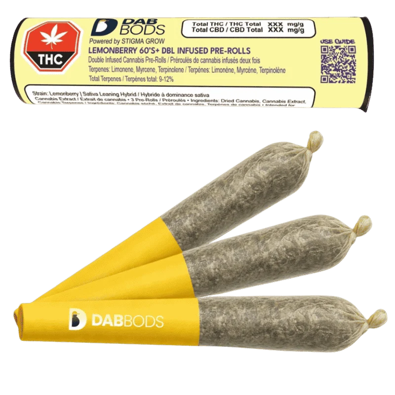 Dab Bods – Lemonberry 60’S+ Dbl Infused Pre-Rolls – 1.5G