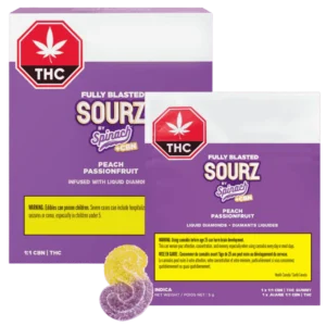 Sourz By Spinach – Fully Blasted Peach Passionfrt Cbn:Thc Chews Multi – 50G
