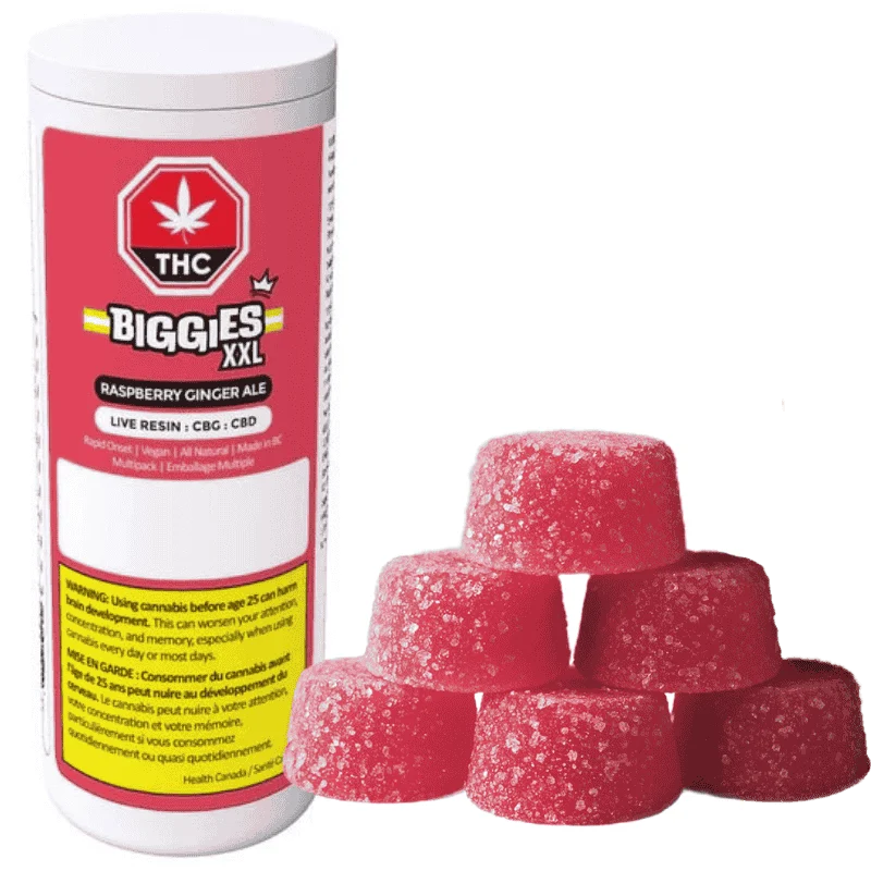 Biggies XXL – Raspberry Ginger Ale Live Resin Chews. 6pk.