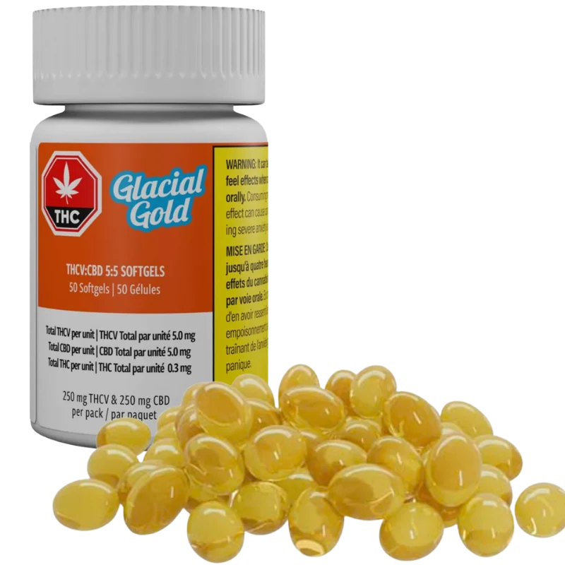 Glacial Gold – Thcv:Cbd 5:5 Softgels 50-Pack – 17.25g