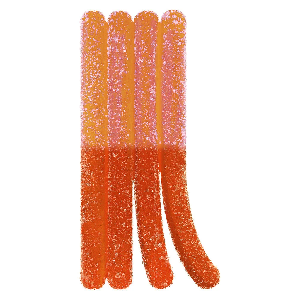 Olli Stikistix – Sour Fizzy Peach Lemonade Cbg:Cbn:Thc:Cbd Chews – 10g