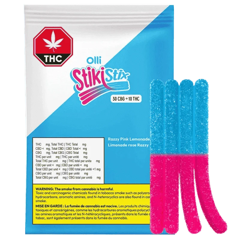 Olli Stikistix – Sour Fizzy Pink Lemonade Cbg:Thc Chews – 10g